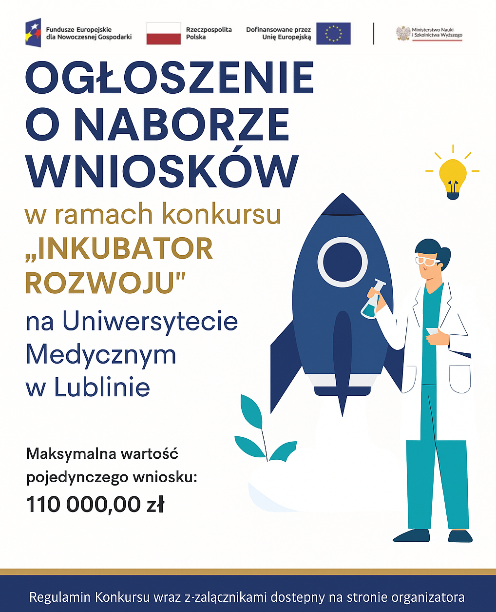 plakat o naborze wniosków w ramach konkursu „Inkubator rozwoju” na Uniwersytecie Medycznym w Lublinie