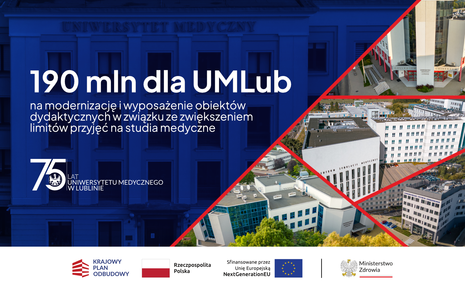 grafika prezentująca: 190 mln dla UMLub na modernizację i wyposażenie obiektów