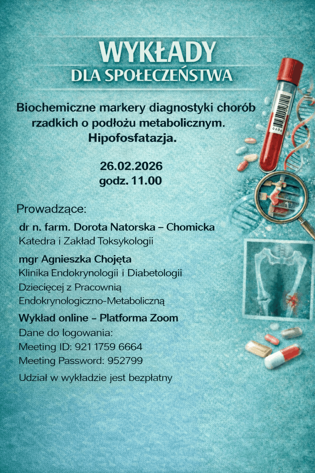 plakat informacyjny kolejnego z cyklu wykładów dla społeczeństwa