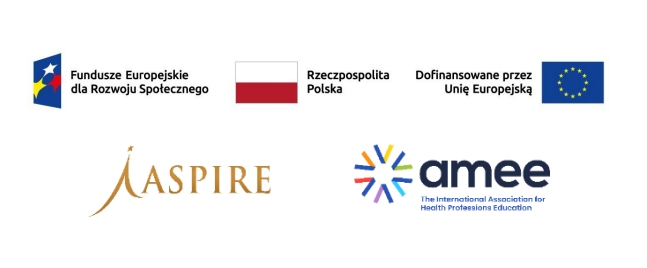 Logotypy projektowe: Fundusze Europejskie dla Rozwoju Społecznego, Rzeczpospolita Polska, Dofinansowane przez Unię Europejską oraz Aspire i amee